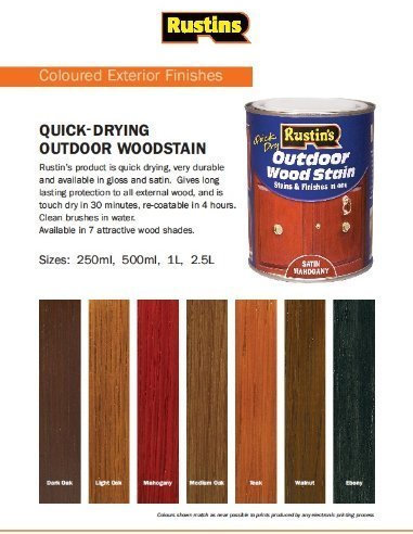 Rustins Outdoor Wood Stain - Satin - Walnut - 500ml