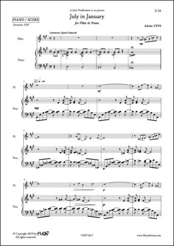 FLEX EDITIONS VEYS A. - JULY IN JANUARY - FLUTE OCH PIANO klassiska noter träblåsinstrument tvärflöjt