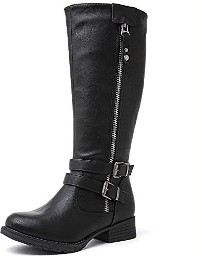 GLOBALWIN Women's Black Knee High Boots Fashion Comfortable Riding Boots For Women Low Heel With Zipper Size 8.5M