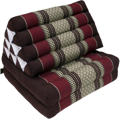 GURU SHOP Cojín tailandés, cojín triangular, kapok, cama de día, marrón/rojo vino