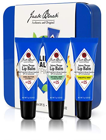 Jack Black Intense Therapy Lip Balm, 0.25-Oz. Trio – SPF 25 Sun Protection, Lip Moisturizer, Hydrating Lip Balm with SPF, Lip Sunscreen to Relieve Dry, Chapped Lips