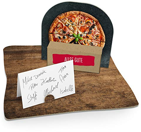 itenga Geldgeschenk I Motiv Pizza Holzbrett I Geburtstag I Mitbringsel I Gutschein I Geschenkverpackung mit Bodenplatte, Geschenkkarte und Stickerbogen - zum Basteln und Dekorieren