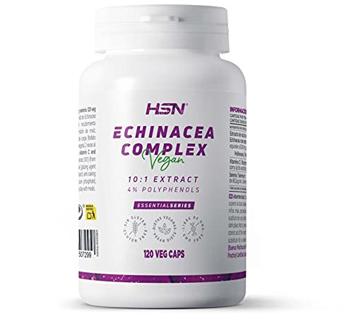 Equinácea 1000 MG de HSN | 120 Cápsulas Vegetales 10000 MG Equivalencia Raíz de Echinacea Purpurea (4% Polifenoles) por Dosis Diaria | 10x Veces Más Concentrado | No-GMO, Vegano, Sin Gluten