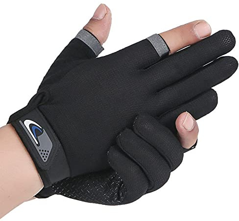 Gants d'aviron antidérapants pour la gym, les exercices en plein air, la conduite, le cyclisme pour homme et femme, pour la course à pied, le sport, la pêche au soleil (noir)