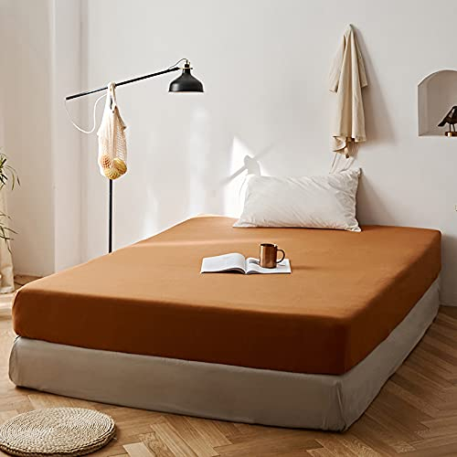 Lanqinglv Spannbettlaken Bettlaken 90x200 cm bis 25-30 cm Steghöhe Boxspringbett Topper 110g/m² Mikrofaser Weiche Jersey Boxspringbett Spannbetttuch Leintuch,Karamell Braun