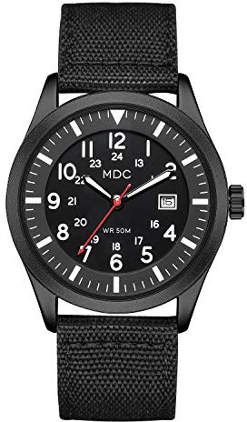 Infantry Mens Military Field Watch, Easy Read Large Face, 12/24H Nylon Band | Miyota 2115 Japanese Quartz, Silent Sweep, Breathable Strap, Splash Resistant, Date Display, Gift Box