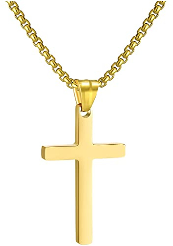RWQIAN Collar Cruz Hombre Cruz Cadena 55cm Acero Inoxidable oro Colgante Cruz Collar Mujer 22