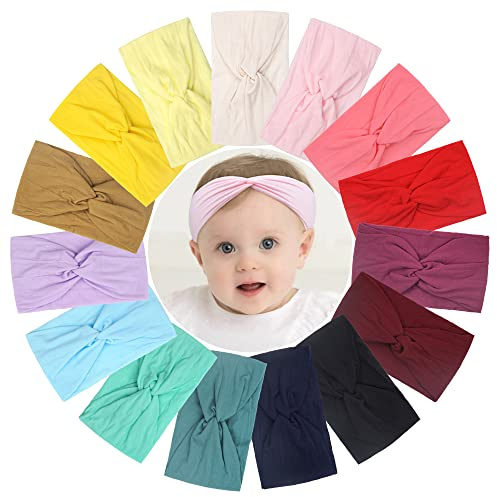 BBGifts 15PCS Baby Nylon Headbands 5 inches Handmade Cross Elastic Headbands for Baby Girls Newborn Infant Toddlers Kids