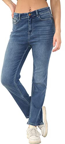 MYT Womens Magic Shaping Straight Leg Jeans Stretch High Waisted Ladies Denim Trousers Mid Blue 16