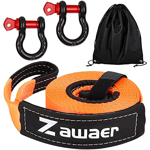 Zawaer Abschleppseil Auto, 10T Abschleppgurt, mit Hohe Festigkeit' Schäkel Einer Bruchfestigkeit von 26,455 LBS, 5M x 5cm KFZ Notfall-Abschleppseil mit Aufbewahrungstasche, Verbessert, Sicherer