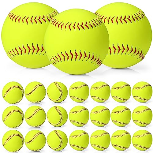 Lewtemi 24 Pack Yellow Practice Softballs Official Size and Weight Slowpitch Softball Sports Unmarked Leather Covered Youth Fastpitch Softball Ball Training Ball for Games Practice (11 Inch)