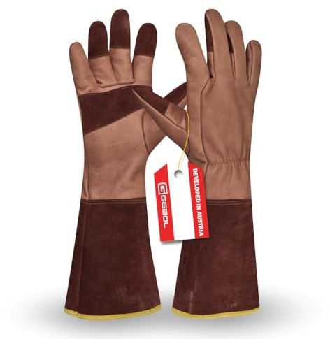 Gebol Ilex | 1 paire | Taille XL (taille 10,5) | Gants de jardinage en cuir véritable robuste | avec longue manchette idéale pour les roses et les épines | pour homme | marron