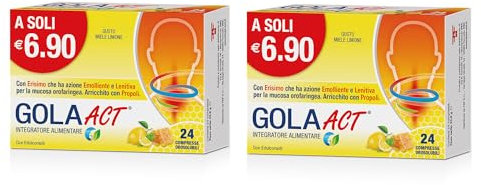 Gola Act Miele e Limone, Integratore alimentare con Erisimo e Vitamina C, 1 Confezione Bipack da 48 Compresse
