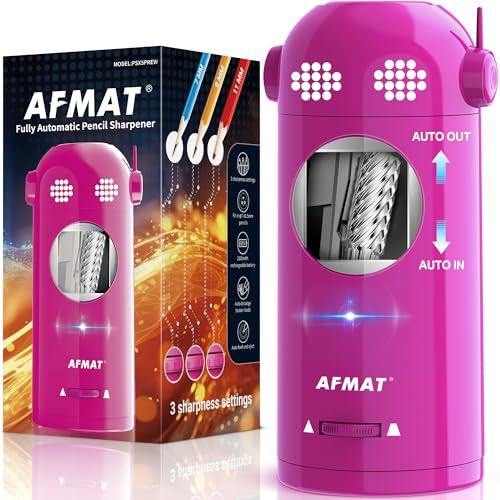 AFMAT PSX5EW Electric Pencil Sharpener Fully Automatic, Robot Pencil Sharpener for 7-11.5mm Pencils, Rechargeable Hands-Free Sharpener for Home, Office, Classroom, Battery Operated, Purple
