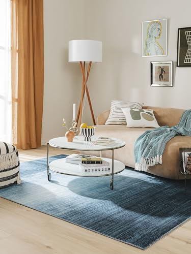 benuta Pop Teppich Laury - Blau 160x230 cm - Kunstfaser - Rechteckig & im Style: Uni, Elegant, Minimalistisch - Pflegeleicht für Wohnzimmer Schlafzimmer