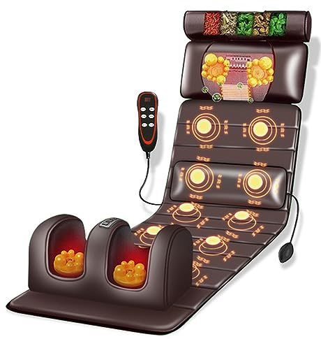 Massagematta med värme 10 vibrerande noder Helkroppsmassagematta med justerbara kuddar Värmekuddar, helkroppsmassager för avslappning av nacke och ryggmuskler (brun)
