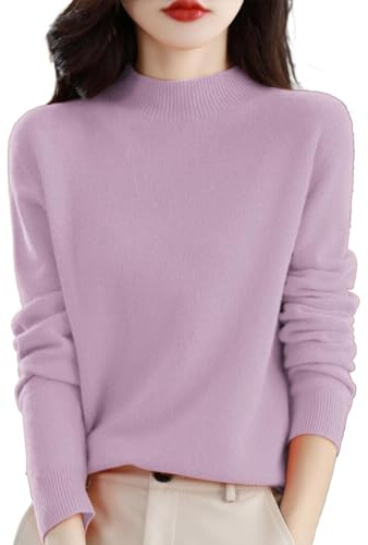 Cashmere Jumpers Ladies Women's Semi Turtleneck Sweater Long Sleeve Solid Color Pullover with A Base Shirt Autumn and Winter Warm Loose Sweater Jumpers for Women UK Pink