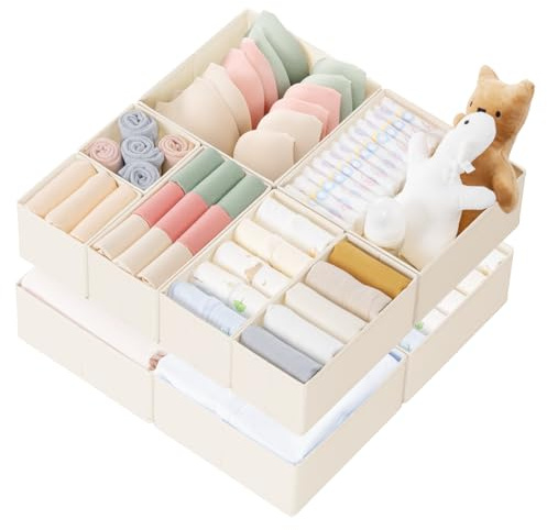 Criusia Drawer Organizer Clothes, 10 Pack Dresser Organizer for Baby Clothes, Underwear, Sock- Foldable Closet Organization and Storage Dividers Bins for Nursery, Bedroom (Beige)