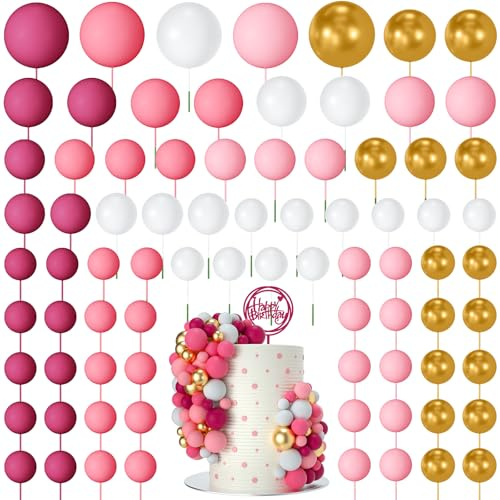 NACHLYNN 80 Piezas de Bolas para Decorar Pasteles, Adornos de Bolas para Pasteles bolas de espuma para Fiestas Bodas Cumpleaños(Serie Rosa Dorado)