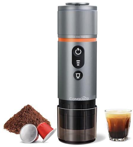 CONQUECO Cafetera Portátil con Cápsula de Espresso - 12V Máquina de Café Electrica con Batería - para Coche Camión y Viajes - Compatible con Cápsulas Originales Nespresso y Cápsula L'or