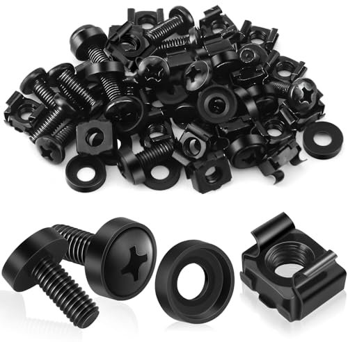 Poeland Set di 20 dadi a gabbia M6 per armadi di rete, server, guide Rack AV, M6, kit di montaggio per armadi da 10 e 19, colore nero