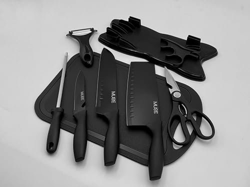 Muse Home Juego de Cuchillos de Cocina Profesional 8 Piezas con Soporte, Pelador y Afilador, Set Completo de Cuchillos para Carne y Cocina