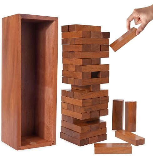 Ajuny Jeu de Tour Tumbling en Bois – Blocs Empilables Classiques pour Enfants, Adultes et Famille – Jeu Idéal pour Le Camping, Les Soirées Jeux et Les Activités en Plein Air 54 Blocs – 11.5 Pouces