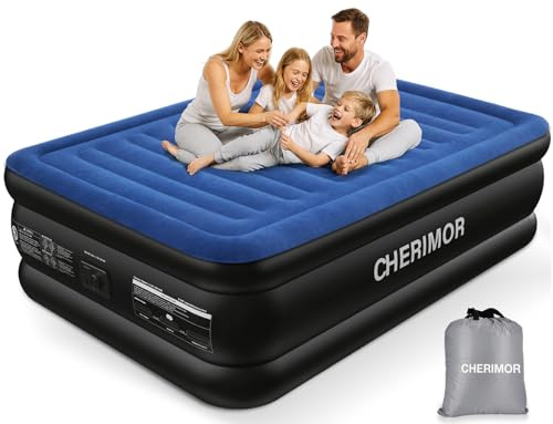 CHERIMOR Queen Air Mattress with Built in Pump, 18 Raised Comfort, Multi-Layer Leakproof, Heavy-Duty Support Blow Up Mattress, 800lbs High Capacity, 3 Min Inflation for Home Camping Guests