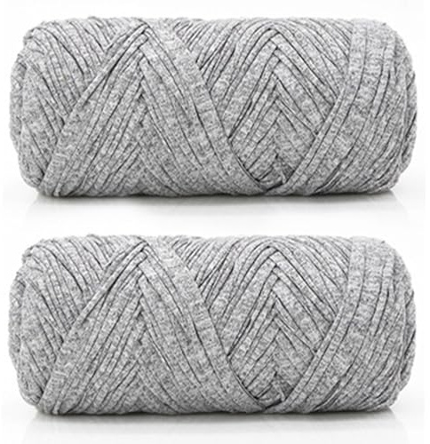 T-shirt garn – set om 2 (200 g/75 m), textilgarn, bandgarn för virkning och stickning, garn för gör-det-själv-handväska, väskor, mattor, vävning och gör-det-själv-hantverk (värmegrå)