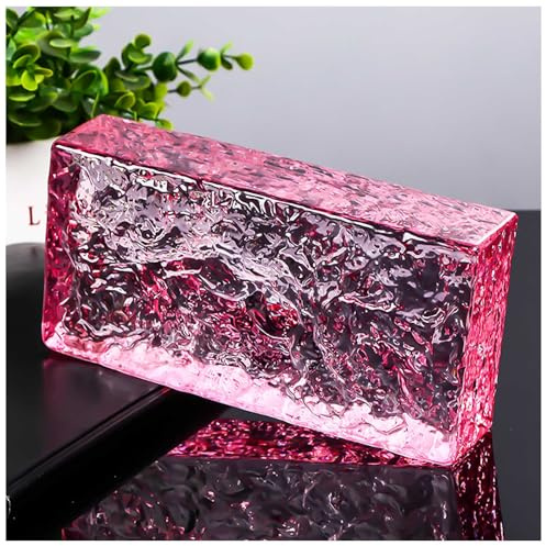 Transparente Massive Glasziegel, Schalldämmende und Wärmedämmende Glasbausteine, Dekorative Trennwand für Büros, Massive Doppelseitige Kristallziegel für Moderne Büros,Rosa,1 Pack