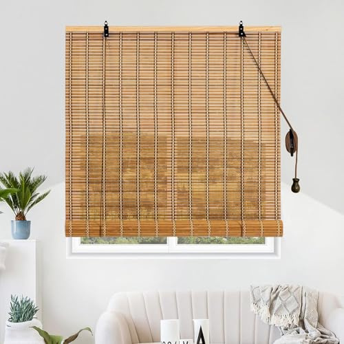 Persiana Estor Enrollable de Bambú Natural,Persiana Enrollable de Bambú Natural para Puertas y Ventanas Decorativa. Estor Ajustable Ocultación para Exterior e Interior Protector