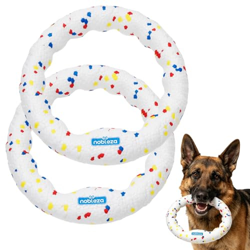 Nobleza Confezione da 2 Frisbee per Cani Anello di Trazione, Giocattolo Robusto per Masticatori Aggressivi, Disco Volante Leggero Galleggiante per Addestramento in Acqua e Giardino, Bianco 23cm