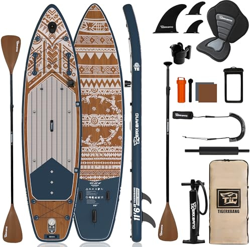 TIGERXBANG Inflatable Stand Up Paddle Board, 353 x 89 x 15cm, Tribal Joy Design, SUP for 3 People, Ideal for Leisure, Touring & Adventure