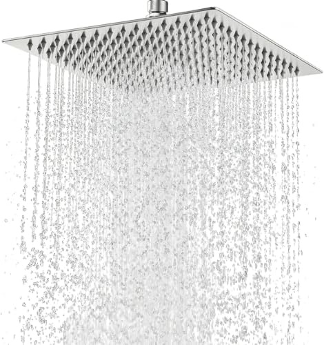 Yapwiki Pommeau de douche à effet pluie, 30 x 30 cm, carré, en acier inoxydable 304, autonettoyant, avec buses anti-calcaire, tête réglable à 360 °, grand durable, pour salle de bain