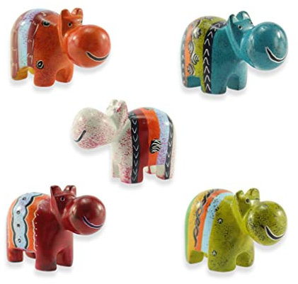 budawi® Nilpferd Figur aus Speckstein – Hippo Handbemalt & Handgearbeitet aus Afrika | Unikat – Farbwahl nach Zufallsprinzip