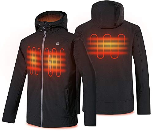 PROSmart Heated Jacket for Men Waterproof Heating Jackets with Battery Pack (Black-with hood, 2XL)