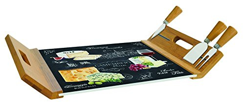 Easy Life 890WOCH Coffret Plateau Fromage, Verre, Noir, 28 cm, 44 x 28 x 6 cm