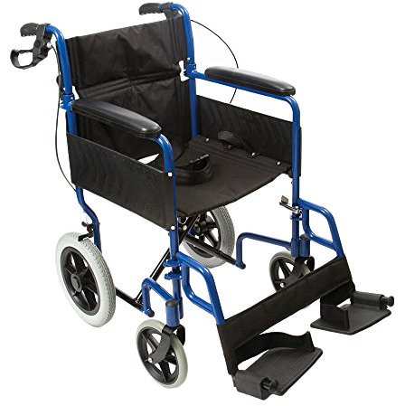 NRS Healthcare N29210 Transit-Lite Lightweight Foldable Attendant Controlled Travel Wheelchair - Blue