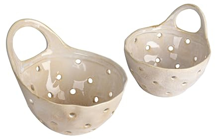 Creative Co-Op Set of 2 Cream Stoneware Colanders