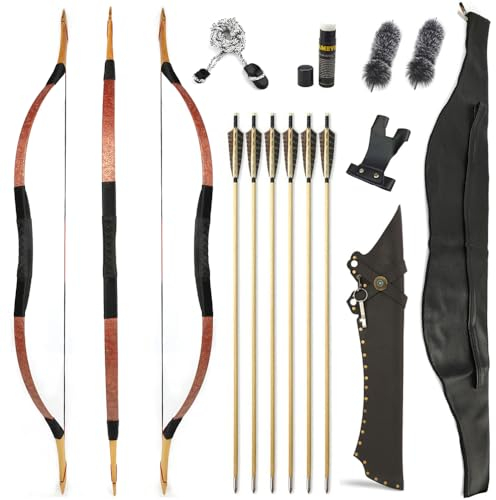 SHARROW Traditioneller Bogen Recurve Bogen und Pfeile Set Langbogen 20-50lbs Handgemacht Holzbogen Reiterbogen Sportbogen Jagdbogen für Erwachsene und Anfänger(Type 2, 25lbs)