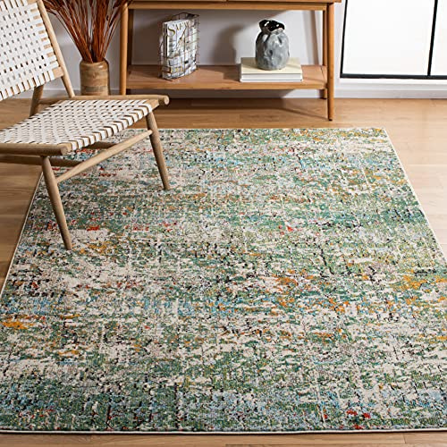 SAFAVIEH Alfombra Contemporáneas para Sala de Estar, Comedor, Dormitorio - Madison Collection, Pelo Corto, Verde y Turquesa, 152 X 229 cm