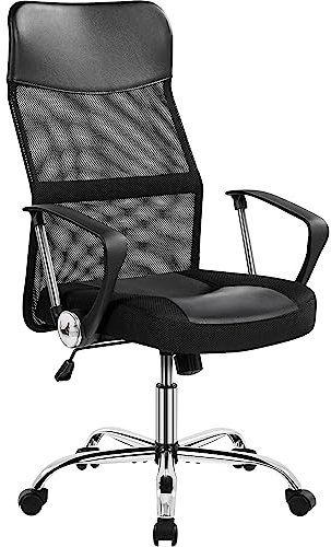 Yaheetech Bürostuhl ergonomischer Schreibtischstuhl mit hohe Rückenlehnen Drehstuhl höhenverstellbar mit gepolsterter Sitz bis 135 kg belastbar Netz