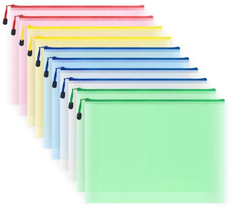 COWORK-UP 10 Stücke Dokumententasche B4, Kunststoff Datei Taschen mit Reißverschluss für Datei, Papier, Dokumente, Kosmetika, Hausaufgaben und Reisezubehör