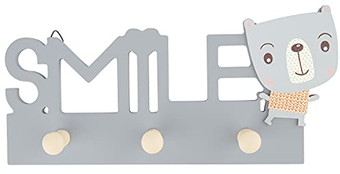 BIECO Smile Garderobenhaken für Kinder | Wandgarderobe Kinder aus Holz | Garderobenhaken Kinder 25 cm 3 Haken | Kindergarderobe Kindergarderobe