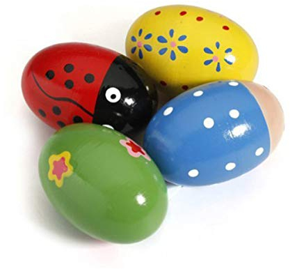 STOBOK 4pcs Wooden Percussion Eggs Easter Colorful Egg Shakers Percussion Egg Shaker Maracas Egg Shakers Percussion Toy for Kids Toddlers(Random Color)