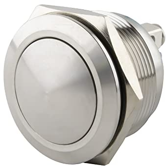 SeKi Pulsador de acero inoxidable 19182, diámetro de 25 mm, forma de cabeza curvada, conexión de tornillo; pulsador de timbre