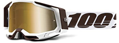 100% Racecraft 2 Mountain Bike & Motocross Goggles - MX and MTB Racing Protective Eyewear (Snowbird - Mirror True Gold Lens)