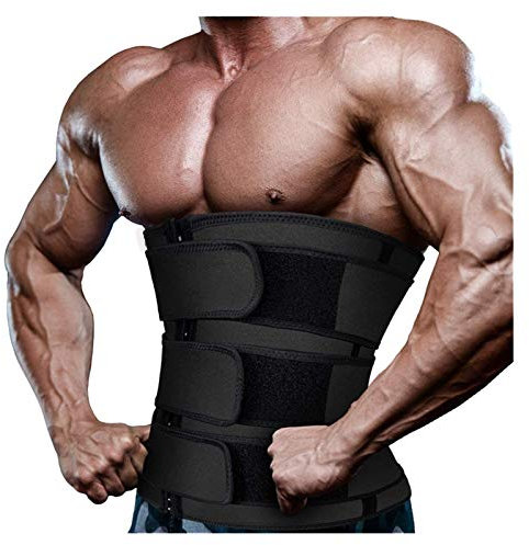 Herren Bauchweggürtel Fitnessgürtel Body Shaper Schwitzgürtel Taillenmieder Korsett Verstellbarer Neopren Sauna Gürtel Gewichthebergürtel Rückenbandage Bauchgürtel Bauchweg Taillen (Schwarz, L)