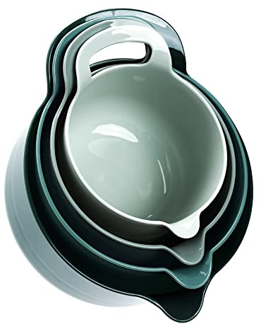 BoxedHome 4 Pack Nesting Mixing Bowl with Pour Spout and Handle, BPA free Microwave & Dishwasher Safe(Green, 4 Pack with Handle)
