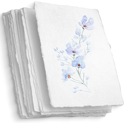 Wanderings Papel En Blanco Hecho A Mano Con Borde Rustico - 25x30cm - Paquete De 25 - Papel Para Acuarela/Técnica Mixta - Ilustraciones, Carteles, Menús, Invitaciones - Extra Grueso 300 GSM